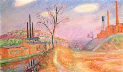 Fabriken in einer Landschaft von William James Glackens